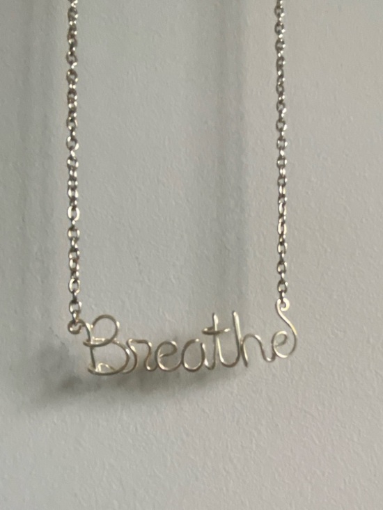 Jewelry - Breathe Script Word Necklace in Silver Tone